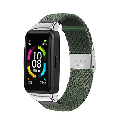 Nylon Armbänder für Huawei Band 6 / Honor Band 6 Armband Elastisch Stoff + Metall Verbinden für Damen Herren Sport Watch Ersatz Armband Kompatibel mit Huawei Band 6 / Honor Band 6 (grün) von Kemikeji