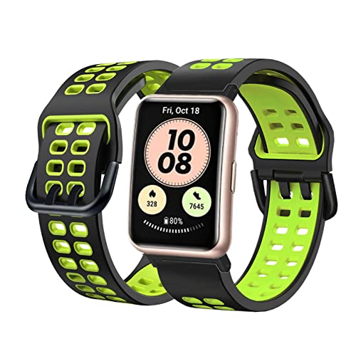 Silikon Armband für Huawei Watch Fit Sport Ersatzarmband Set für Damen Herren Männer Frauen Schwarz Loop Zweifarbiges Kompatibel mit Huawei Watch Fit (C) von Kemikeji