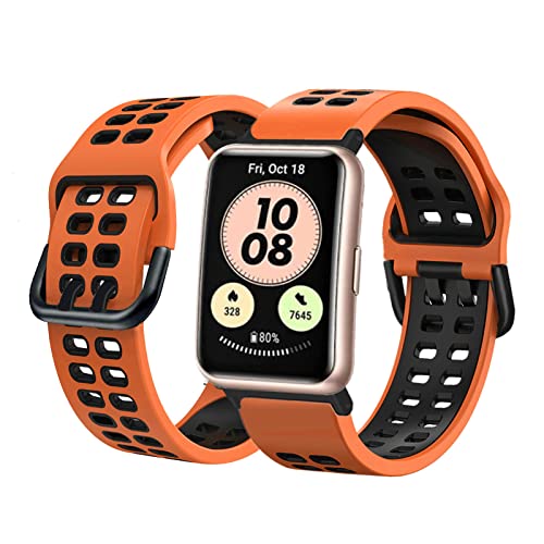 Silikon Armband für Huawei Watch Fit Sport Ersatzarmband Set für Damen Herren Männer Frauen Schwarz Loop Zweifarbiges Kompatibel mit Huawei Watch Fit (G) von Kemikeji