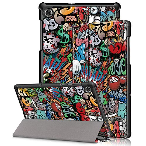 Kemocy Schutzhülle für Lenovo Tab M10 HD (2. Gen) TB-X306X/TB-X306F, PU-Schutzhülle mit Standfunktion, für Lenovo Tab M10 HD (2. Gen) 10,1 Zoll Tablet, Graffiti von Kemocy