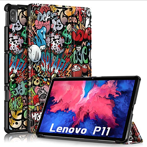 Kemocy Schutzhülle für Lenovo Tab P11 TB-J606F/TB-J606X, PU Pell Schutz mit Standfunktion Tasche für Lenovo Tab P11 1 Zoll 2020 Tablet, Graffiti von Kemocy