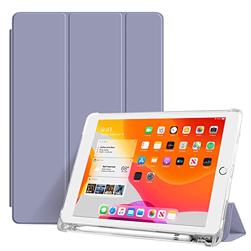 Kenke Schutzhülle für iPad 24.6 cm (9.7 Zoll) 2018/2017, weiches TPU, transparente Rückseite mit Stifthalter, dreifach faltbar, automatische Sleep/Wake für iPad 5., A1893, A1954 (Lavendel) von KenKe