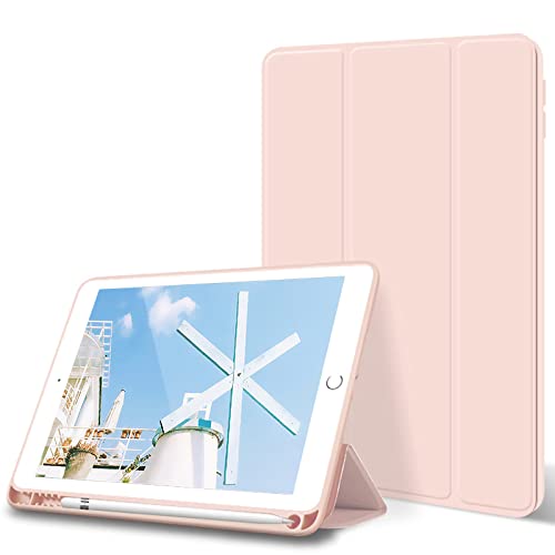 kenke 25,6 cm (10,2 Zoll) 2020/2019 Hülle mit Stifthalter, automatische Wake/Sleep-Smart-Cover dreifach klappbarem Ständer, stoßfeste weiche TPU-Rückseite für iPad 8. Generation 2020/iPad 7. 2019 Pink von KenKe