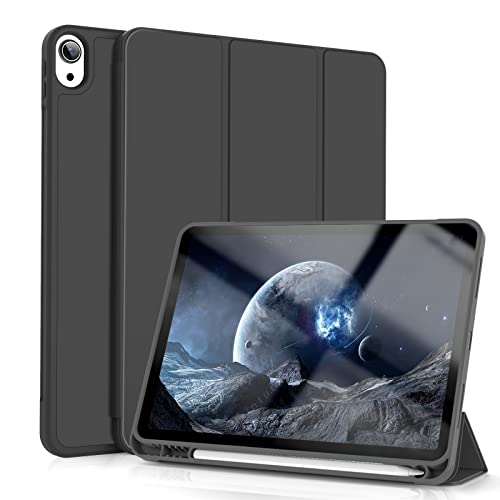 kenke Hülle für iPad Air 5. Generation 2022 / iPad Air 4. Generation 2020 10,9 Zoll, Auto Sleep/Wake Slim Trifold Stand Case mit Stifthalter, weiche TPU-Rückabdeckung für iPad Air 5/4, Schwarz von KenKe