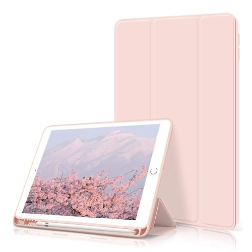 kenke Schutzhülle für iPad 9,7 2018/2017, mit Stifthalter, automatische Schlaf-/Weckfunktion, Smart-Cover mit dreifach klappbarem Ständer, stoßfest, weiche TPU-Rückseite, Pink von KenKe