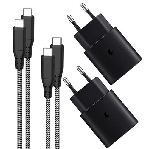 2er-Pack 25W USB C Schnellladekabel und Schnellladegerät Ladegerät für Samsung Galaxy S25/S24/S23/S22/S21/S20/Note20/S10/A54/A55 with 2M Nylon Kabel, USBC Ladekabel Netzteile Adapter Ladestecker von KenSera