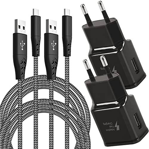 Adaptive Fast Ladegerät mit USB-C Nylon Schnellladekabel 2 M, Original-Fast-Ladung QC3.0 kompatibel mit Samsung Galaxy S8/S9/S10 Plus/S10e, S20/S21/S22/A51/A40/A30/A20/Z Flip3, Note 8/9/10 (2-Pack) von KenSera