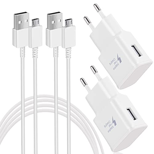 Ladegerät für Samsung Schnellladegerät Netzteil mit Micro USB Schnellladekabel 1.5M Kompatibel mit Samsung Galaxy S7 S7 Edge S6 S5 S4 S3 Note 5 4 Xcover 4 3 2 J4+ A5 A7 J5 J7 Tab (2er-Pack, Weiß) von KenSera