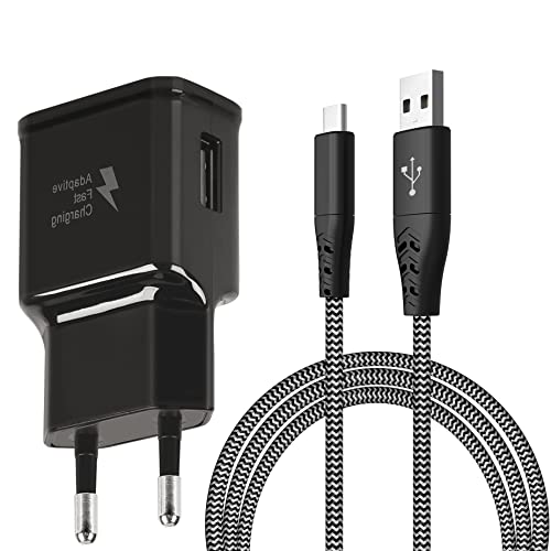 Ladegerät mit Ladekabel Für Samsung Galaxy S8, S8+, S9, S10, S10 Plus, S10e 5G, S20, S21, S22, A50, A51, A52, A40, A30, A20e, Z Flip3, Fold2, mit 2m USB-C Nylon Schnellladekabel Schnellladegerät von KenSera