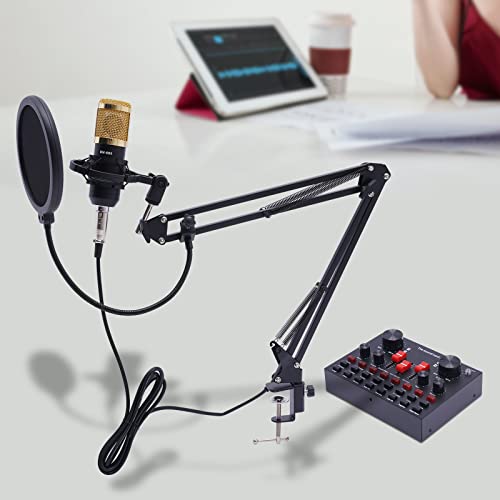 KenSyuInt Kondensatormikrofon-Bundle, BM800 Mikrofon mit V8s Live-Soundkarte Kondensator Mikrofon Bundle, Verstellbarer Mikrofonständer, 16 Soundeffekten, Schwarz von KenSyuInt