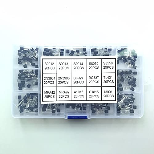 15 Werte 300pcs. (S9012 ~ 13001) S9013 S9014 S8050 S8550 2N3904 2N3906 BC327 BC337 TL431 Transistor-Sortiments-Set. von Keneddng