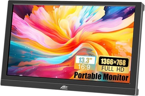 Kenowa 13.3 Zoll VGA Tragbarer Monitor, FHD 1366 * 768 Bildschirm LCD Externer Display mit HDMI VGA Kopfhörerbuchse für PS3 PS4 Mac Raspberry Pi Computer Laptop von Kenowa