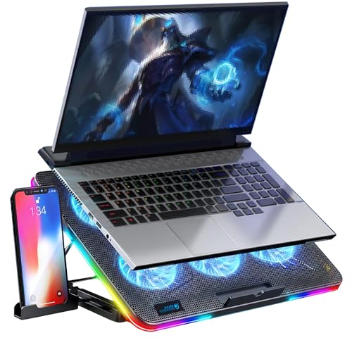 Laptop Kühler 10 RGB-Lichter Gaming Laptop Cooler mit 7 Höhenverstellbar & Handyständer, 6 2100Rpm Ultraleise Lüfter & 2 USB Anschlüsse, Notebook Kühlpads für 10-17,3 Zoll Laptop von Kensbro