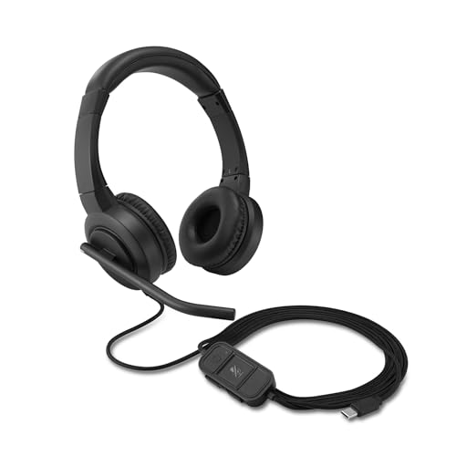 Kensington H1000 USB-C On Ear-Headset, Ultrabequemer HD-Audio-Kopfhörer mit Mikrofon und Kabel, Professionelles Headset mit Geräuschunterdrückung, LEDs und 40-mm-Treibern, Plug & Play (K83450WW) von Kensington