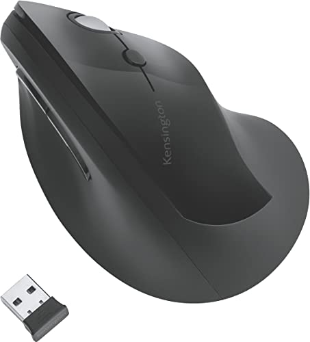 Kensington Kabellose ergonomische vertikale Maus, Wireless Pro Fit Ergo Vertikale Computermaus mit Scrollrad, 4 DPI Einsellungen & 6 Tasten, Inkl. 1 AA-Batterie, Schwarz, K75501EU von Kensington