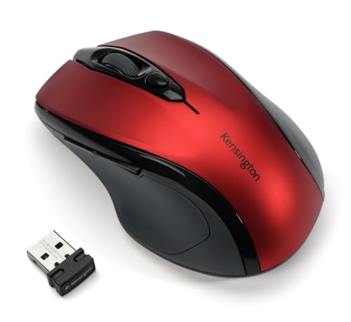 Kensington ProFit Kabellose Maus, Mittlelgroß, Optische 5-Tasten Funkmaus mit ergonomischer Form für Rechtshänder und Plug & Play Betrieb - Kompatibel mit Windows & MacOS, Rot, K72422WW von Kensington