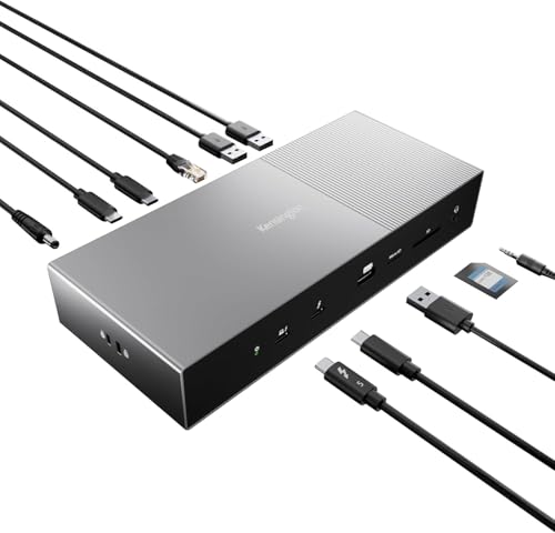 Kensington SD5000T5 EQ Thunderbolt 5 Docking Station, Triple Monitor 8K/4K, SD & Micro SD Card Reader, 140W Leistung, 3 x Thunderbolt 5 Ports, Ethernet & USB-A 3.2 Gen2 Ports, Space Grau (K35201EU) von Kensington