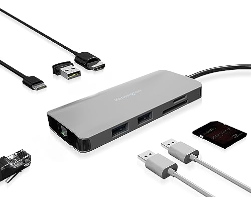 Kensington UH1400P USB-C 8-in-1 treiberloser Hub, mobiler Universal-Adapter, 8 Ports, bis zu 85W Ladeleistung, Ultra HD (Single 4K @ 60Hz) Hohe Bildauflösung, Plug & Play, mit Kabel, K33820WW von Kensington