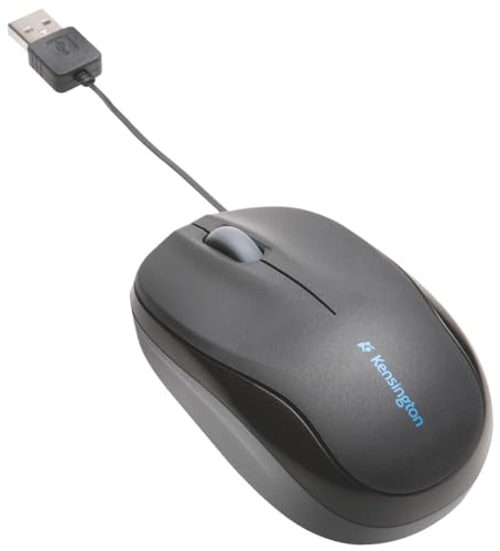 Kensington ergonomische mobile Maus mit einziehbarem Kabel, Pro Fit Mobile Computermaus mit Scrollring, Für Laptop und Desktop, USB-Verbindung, Kleine Maus ideal für unterwegs, Schwarz, K72339EU von Kensington