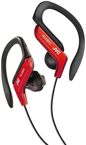 JVC HA-EB75-RN-U Sportkopfhörer mit verstellbarem Haken, 5-Fach verstellbar, spritzwassergeschützt, kraftvoller Bass-Sound, 1,2 m Kabel, kompatibel mit Smartphone, Rot von Kenwood