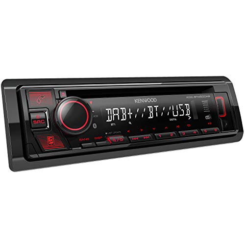 Kenwood KDC-BT450DAB CD-Autoradio mit DAB+ und Bluetooth Freisprecheinrichtung (Hochleistungstuner, Soundprozessor, USB, AUX, Spotify Control, 4x50 Watt, Tastenbeleuchtung rot) von Kenwood
