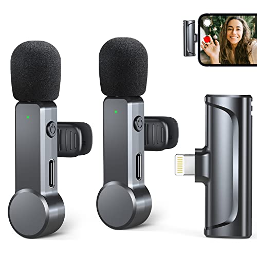 Lavalier Mikrofon Wireless für iPhone,Plug & Play,2er-Pack Mini Mikrofon mit Rauschunterdrückung/Stummschaltung,Tragbare Microphone,Ansteckmikrofon für Live Streaming,YouTube,TikTok,Vlog(2 in 1/iOS) von Kepact