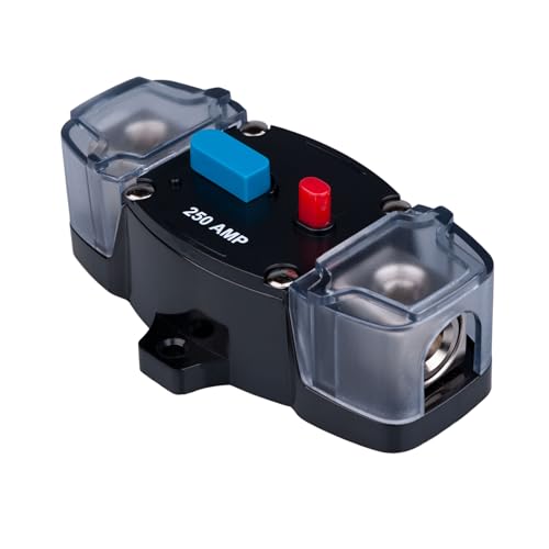 250 AMP Sicherungsautomat 250A Leistungsschalter Inline Sicherungshalter Rückstellbarer Wechselrichterblock DC 12V-48V Trolling Motor Audio Stereo Manueller Reset für Auto Marine Wohnmobil Boot LKW von Keple