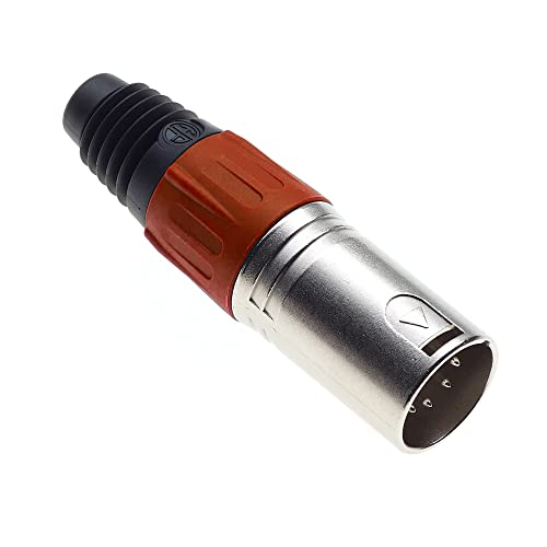 Keple 5-poliger XLR-Stecker, rot - männlicher Audio-Mikrofon-DMX-Stecker, vernickeltes Adapterstück, Metallkonstruktion, Stecker mit Kunststoffgehäuse von Keple