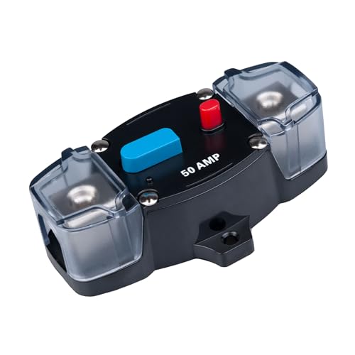 50 AMP Sicherungsautomat 50A Leistungsschalter Inline Sicherungshalter Rückstellbarer Wechselrichterblock DC 12V-48V Trolling Motor Audio Stereo Manueller Reset für Auto Marine Wohnmobil Boot LKW von Keple