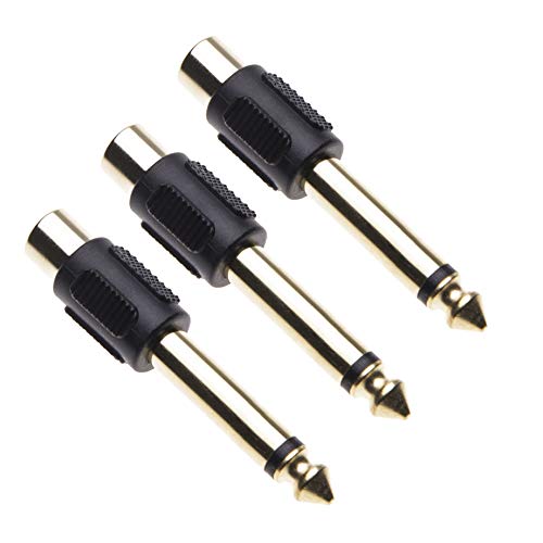 6,35 mm Klinkenstecker auf Chinch Buchse Adapter, 6,3mm Klinke Stecker Mono auf RCA Kupplung für Hi-Fi, Lautsprecher, Verstärker, Gitarre, Bass, Keyboard, Stage Piano, Synthesizer, Vergoldete 3 Stück von Keple