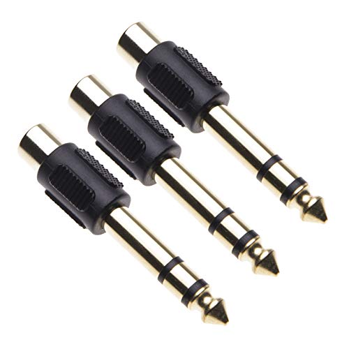 6.35mm Klinkenstecker auf Chinch Buchse Adapter von Keple, 6,3mm Klinke Jack Stereo auf Cinch Buchse RCA Kupplung, 6,35 Klinke auf Cinch Phono Audioadapter Vergoldete von Keple