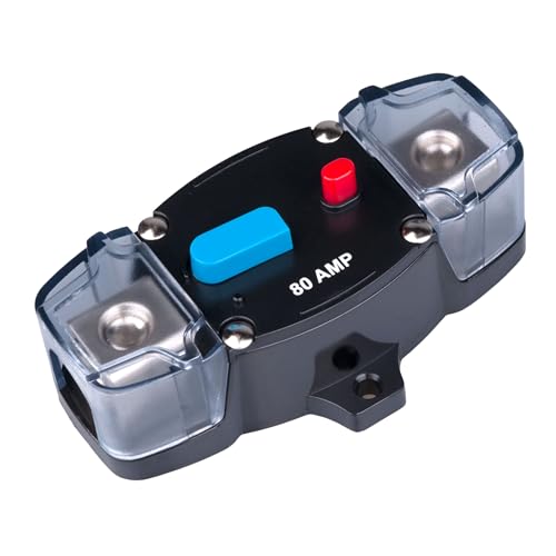 80 AMP Sicherungsautomat 80A Leistungsschalter Inline Sicherungshalter Rückstellbarer Wechselrichterblock DC 12V-48V Trolling Motor Audio Stereo Manueller Reset für Auto Marine Wohnmobil Boot LKW von Keple