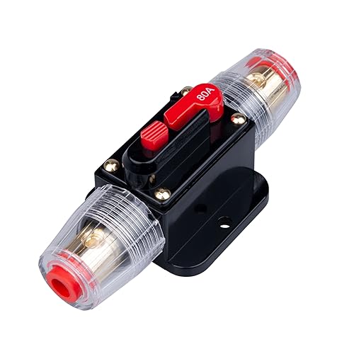 Keple 80A AMP-Schutzschalter 80A Inline-Sicherungshalter Inverter Block DC 12V-24V Volt Manuelle Rückstellung für Auto Automotive Marine Boot Audio Solar System Schutz von Keple