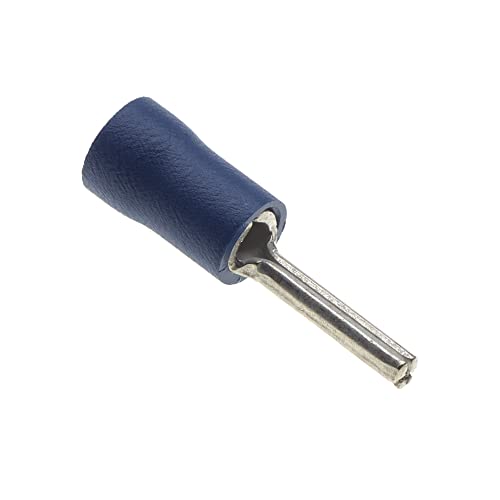 Crimp-Stiftkabelschuhe, Packung mit 100 Stück - Blau, 6,35mm, 16A - Vinyl-isolierte Kabelschuhe, Kupferverbinder, Kabelende von Keple