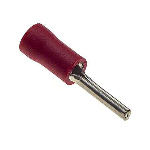 Crimp-Stiftkabelschuhe, Packung mit 100 Stück - Rot, 6,35mm, 12A - Vinyl-isolierte Kabelschuhe, Kupferverbinder, Kabelende von Keple