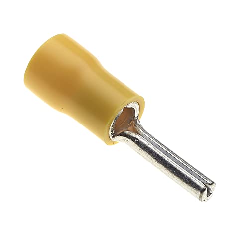 Crimp-Stiftkabelschuhe, Packung mit 100 Stück - gelb, 6,35mm, 20A - Vinyl-isolierte Kabelschuhe, Kupferverbinder, Kabelende Crimp-Stiftkabelschuhe, Packung mit 100 Stück - gelb, 6,35mm, 20A - Vinyl-isolierte Kabelschuhe, Kupferverbinder, Kabelende von Keple