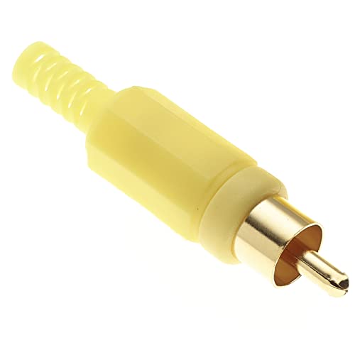 Keple Phono-Stecker mit vergoldeten Pins und gelbem Kunststoffgehäuse, 10 Stück - Steckeranschluss Audio-Video-Stecker Lautsprecherkabel-Adapter mit solider Konstruktion von Keple