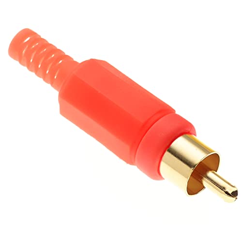 Keple Phono-Stecker mit vergoldeten Pins und rotem Kunststoffgehäuse, 10 Stück - Steckeranschluss Audio-Video-Stecker Lautsprecherkabel-Adapter mit solider Konstruktion von Keple
