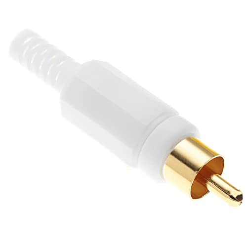 Keple Phono-Stecker mit vergoldeten Pins und weißem Kunststoffgehäuse, 10 Stück - Steckeranschluss Audio-Video-Stecker Lautsprecherkabel-Adapter mit solider Konstruktion von Keple
