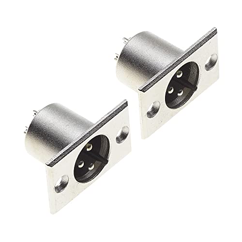 Keple XLR Stecker 3 Pol Chassis - 3 Pin Einbaubuchse mit rechteckiger vernickelter Halterung, Mikrofon-Lautsprecherbuchse - 2 Stück von Keple