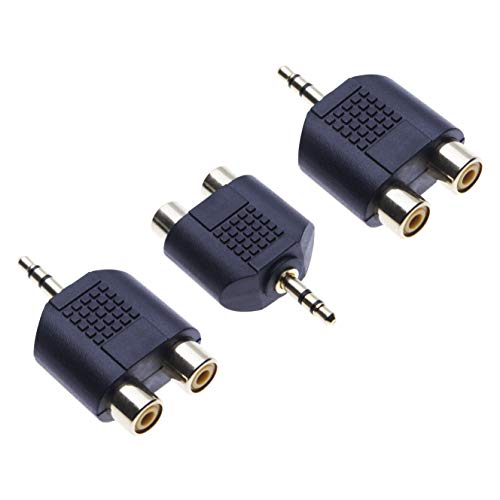 Klinke Cinch Adapter von Keple, Klinke 3,5 mm zu 2X Cinch Y Audioadapter, AUX 3 5 mm auf 2X RCA Stereoadapter, Klinke buchse auf Doppelt Phono, Vergoldet Schwarz Audiostecker (3 Stück) von Keple