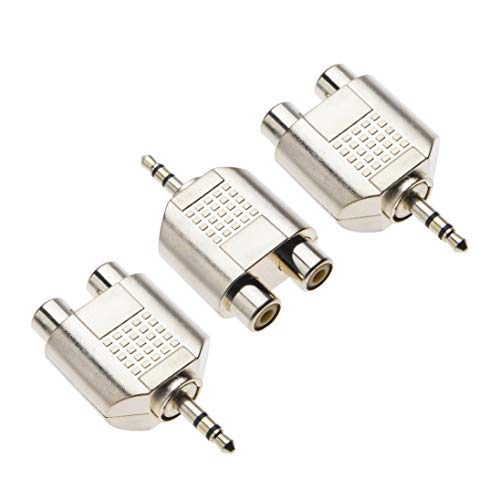 Klinke auf Cinch Adapter Von Keple, Klinke 3,5mm zu 2x Cinch Y Audioadapter, AUX 3 5 mm Stereo Klinke auf 2 RCA Adapterstecker, Vergoldet Metall Phono Stecker (3 Stück) von Keple