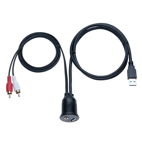 USB 3.0 & 3,5 mm AUX RCA Stecker Kabel zu USB 1M und Audio Stereo Buchse Armaturenbrett Einbau Unterputzmontage Verlängerungskabel für Auto, Fahrrad, Motorrad, Boot, LKW Anhänger 1 Meter von Keple