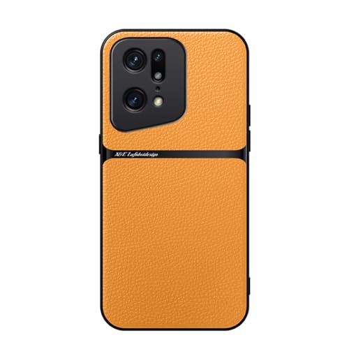 Kepuch Hülle für Oppo Find X5 Pro - Hüllen Case Eingebaute Metallplatte Litschi Grano - Gelb von Kepuch