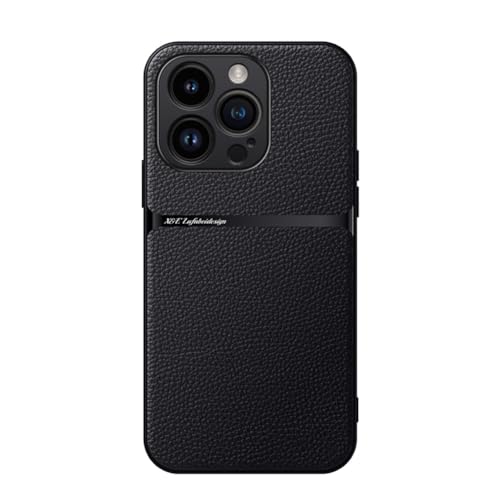 Kepuch Hülle für iPhone 14 Pro - Hüllen Case Eingebaute Metallplatte Litschi Grano - Schwarz von Kepuch