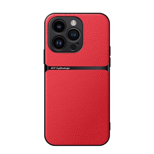 Kepuch Hülle für iPhone 16 Pro - Hüllen Case Eingebaute Metallplatte Litschi Grano - Rot von Kepuch
