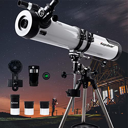 Teleskop 114EQ Newton-Reflektor Teleskop für Erwachsene, professionelle Teleskope für Erwachsene Astronomie, Spiegelteleskop inklusive parallaktischer Montierung und Zubehör von Kepulsar