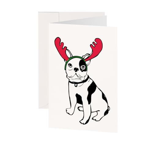 Kera Till Weihnachtskarte Frenchie Greeting Card with Illustration by, Premium Paper inkl. Umschlag Din A6 MetaPaper Extrasmooth Warmweiß 270g von Kera Till