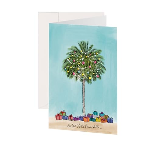 Kera Till Weihnachtskarte Frohe Weihnachten Palme Greeting Card with Illustration by, Premium Paper inkl. Umschlag Din A6 MetaPaper Extrasmooth Warmweiß 270g von Kera Till