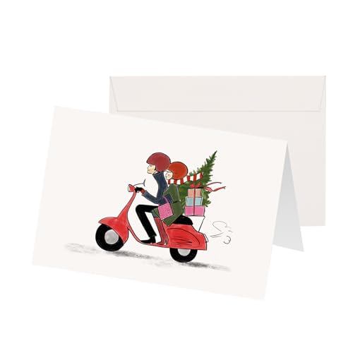 Kera Till Weihnachtskarte Roter Roller Greeting Card with Illustration by, Premium Paper inkl. Umschlag Din A6 MetaPaper Extrasmooth Warmweiß 270g von Kera Till